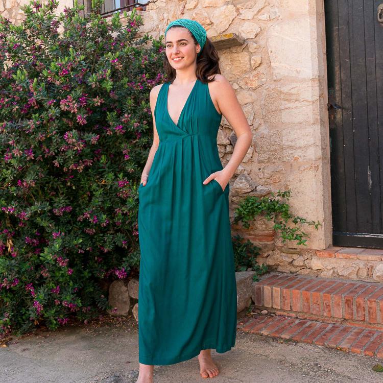 VESTIDO KAI largo viscosa slub VERDE