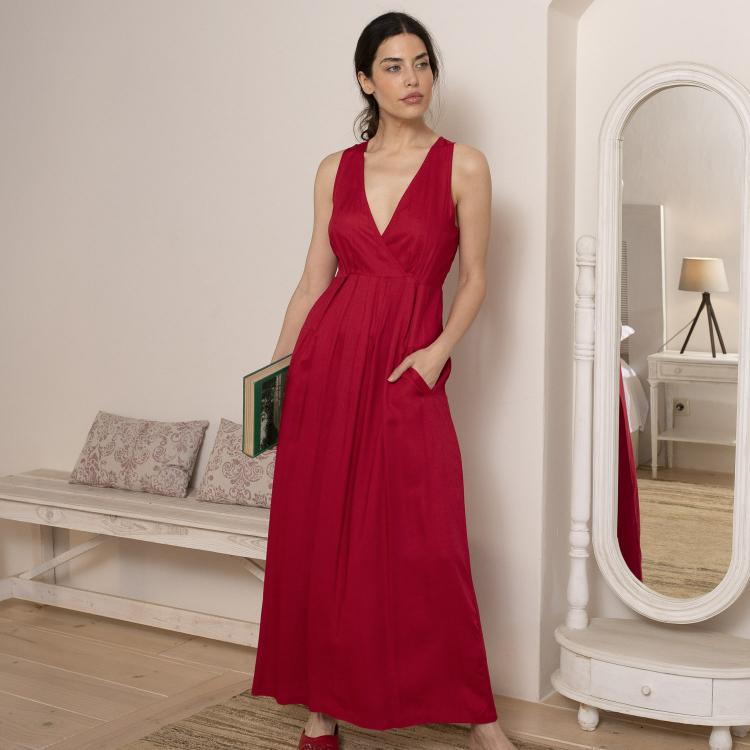 VESTIDO KAI largo viscosa slub ROJO