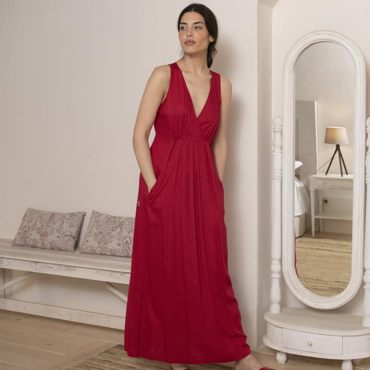 VESTIDO KAI largo viscosa slub ROJO