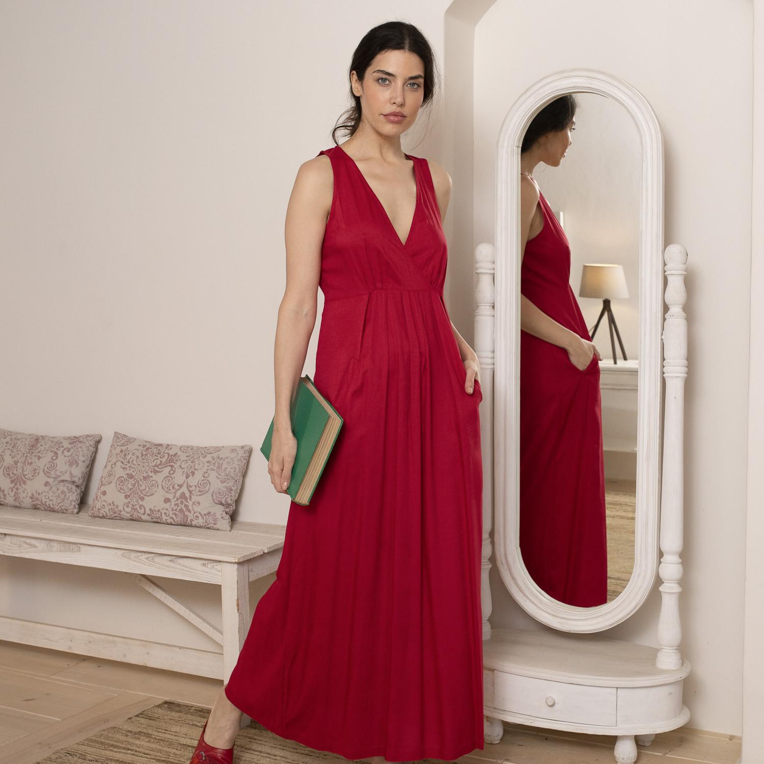 VESTIDO KAI largo viscosa slub ROJO