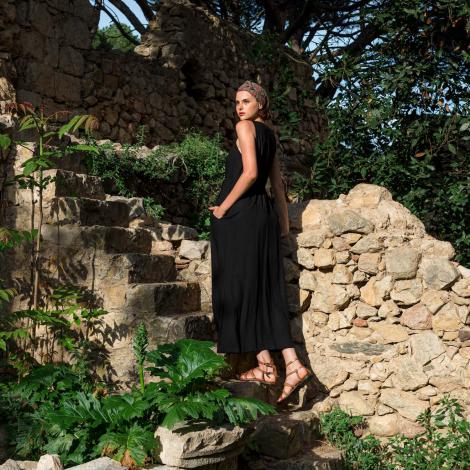 VESTIDO KAI largo viscosa slub NEGRO