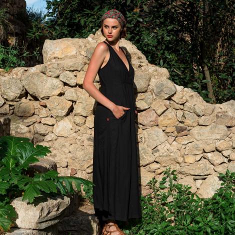 VESTIDO KAI largo viscosa slub NEGRO
