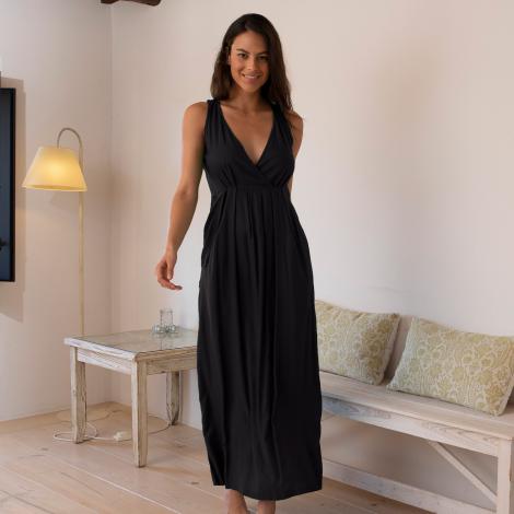 VESTIDO KAI largo viscosa slub NEGRO