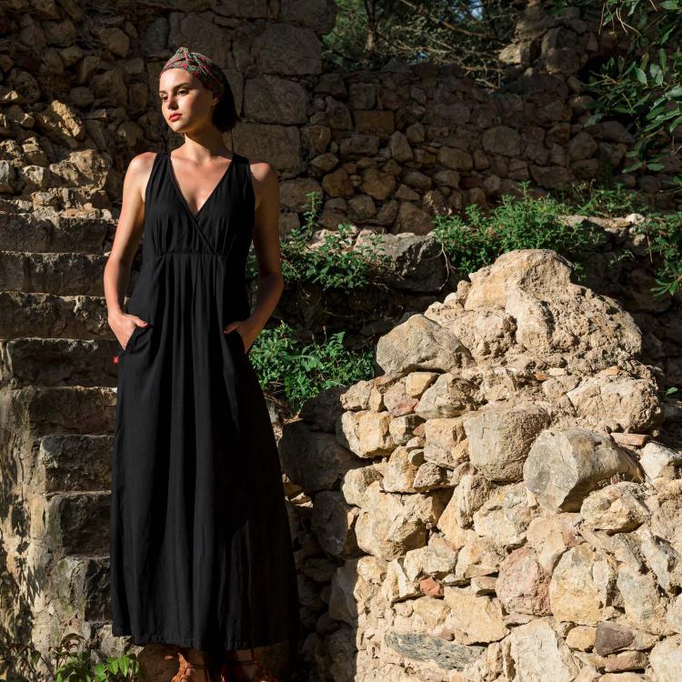 VESTIDO KAI largo viscosa slub NEGRO